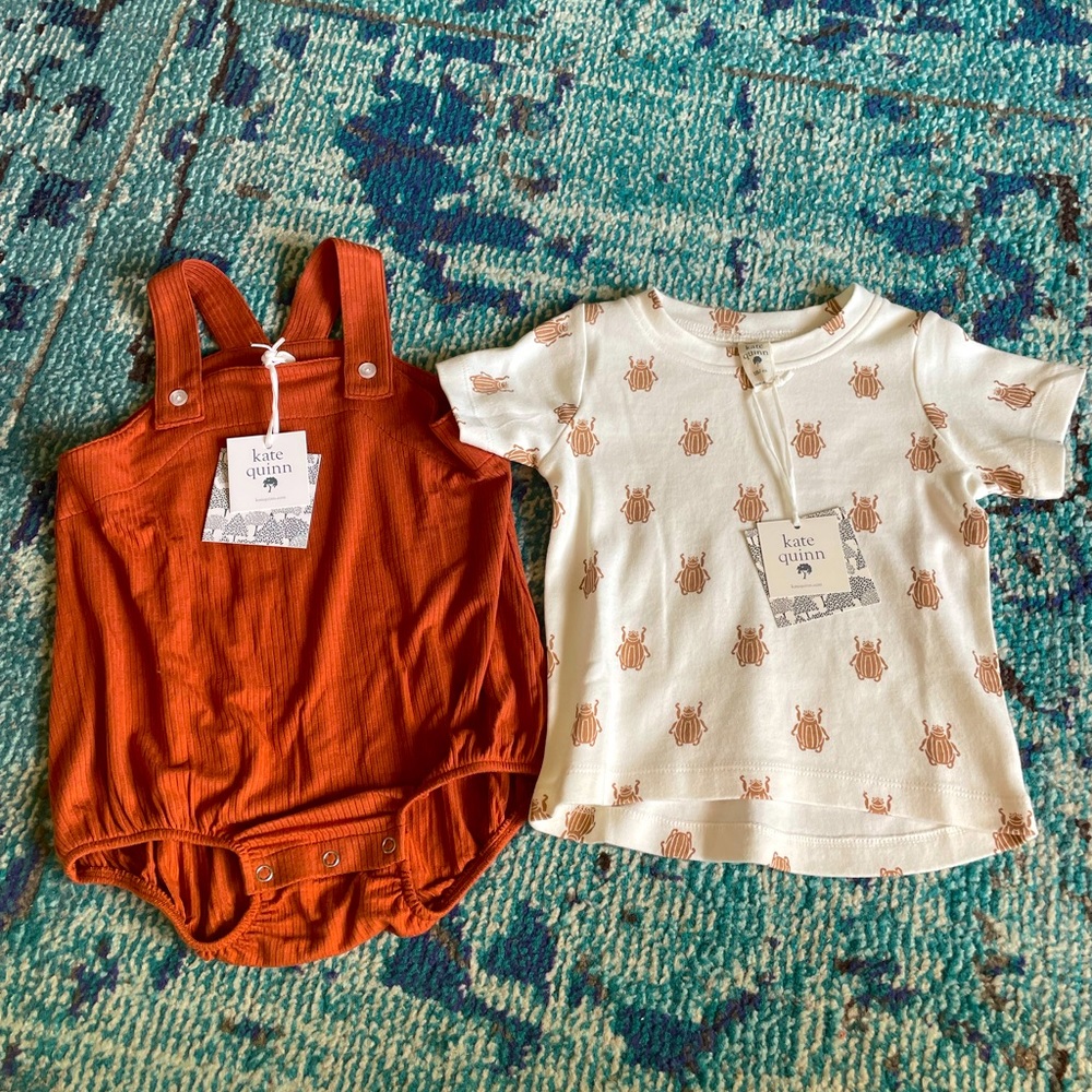 Kate Quinn toddler bubble romper and patterned tee set NWT